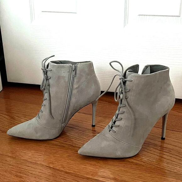 Something Navy Grey Soft Suede Stiletto Lace-up Pointy Toe Booties Size 9 $200 - Picture 12 of 12